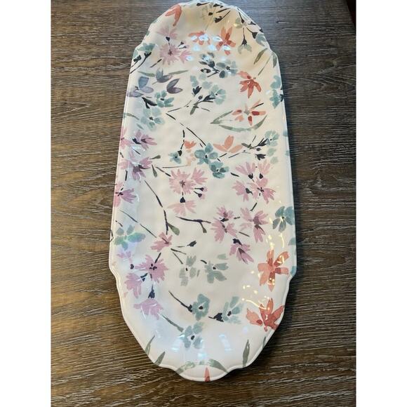 Shabby Chic Floral Blue White Melamine 18” Serving Tray Spring Summer - Picture 2 of 4